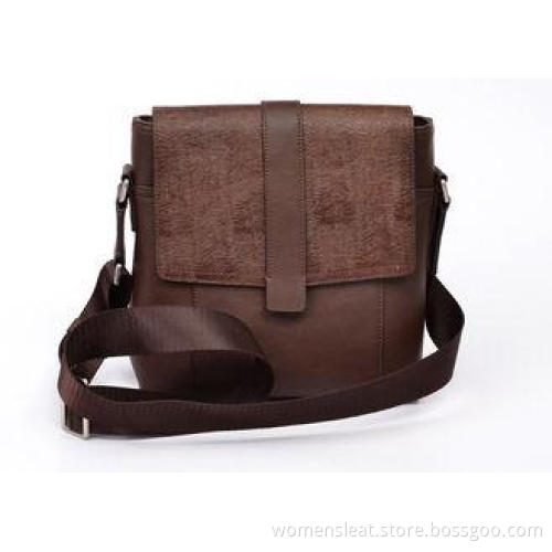 Brown Genuine Leather Shoulder Bag for Man , Nylon Webbing